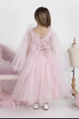 Minimony 5-9 Yaş Pelerin Kol Detaylı Kız Çocuk Tam Boy Elbise Bayramlık Mezuniyet Balo Abiye Gelinlik 5004 - 8