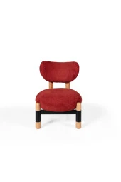 TurkishTouch Modern Berjer Kırmızı Teddy Kumaş Ahşap Ayak Siyah Metal Gövde Tekli Koltuk Salon Genç Odası Ofis - 1