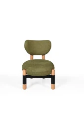 TurkishTouch Modern Berjer Yeşil Teddy Kumaş Ahşap Ayak Siyah Metal Gövde Tekli Koltuk Salon Genç Odası Ofis - 1