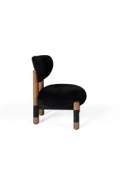 TurkishTouch Modern Berjer Siyah Teddy Kumaş Ahşap Ayak Siyah Metal Gövde Tekli Koltuk Salon Genç Odası Ofis - 3