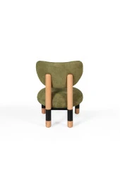 TurkishTouch Modern Berjer Yeşil Teddy Kumaş Ahşap Ayak Siyah Metal Gövde Tekli Koltuk Salon Genç Odası Ofis - 4