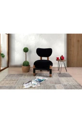 TurkishTouch Modern Berjer Siyah Teddy Kumaş Ahşap Ayak Siyah Metal Gövde Tekli Koltuk Salon Genç Odası Ofis - 5