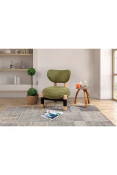 TurkishTouch Modern Berjer Yeşil Teddy Kumaş Ahşap Ayak Siyah Metal Gövde Tekli Koltuk Salon Genç Odası Ofis - 6