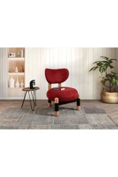 TurkishTouch Modern Berjer Kırmızı Teddy Kumaş Ahşap Ayak Siyah Metal Gövde Tekli Koltuk Salon Genç Odası Ofis - 6