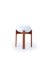 TurkishTouch Puf Mavi Teddy Kumaş Ceviz Renkli Ahşap Ayaklı Dekoratif Modern Oturma Odası Makyaj Masası Mutfak - 1
