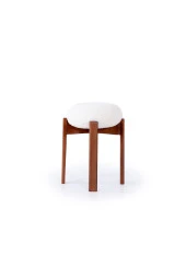 TurkishTouch Puf Beyaz Teddy Kumaş Ceviz Renkli Ahşap Ayaklı Dekoratif Modern Oturma Odası Makyaj Masası Mutfak - 1