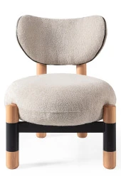 TurkishTouch Modern Berjer Krem Teddy Kumaş Bohem Ahşap Ayak Siyah Metal Gövde Tekli Koltuk Salon Genç Odası Ofis - 2