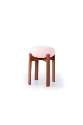 TurkishTouch Puf Pembe Teddy Kumaş Ceviz Renkli Ahşap Ayaklı Dekoratif Modern Oturma Odası Makyaj Masası Mutfak - 2