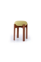 TurkishTouch Puf Yeşil Kumaş Ceviz Renkli Ahşap Ayaklı Dekoratif Modern Oturma Odası Makyaj Masası Mutfak Balkon - 2