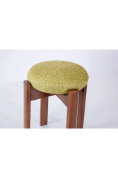 TurkishTouch Puf Yeşil Kumaş Ceviz Renkli Ahşap Ayaklı Dekoratif Modern Oturma Odası Makyaj Masası Mutfak Balkon - 3