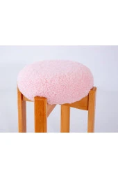 TurkishTouch Puf Pembe Teddy Kumaş Ahşap Ayaklı Dekoratif Modern Oturma Odası Makyaj Masası Mutfak Balkon Ofis - 3