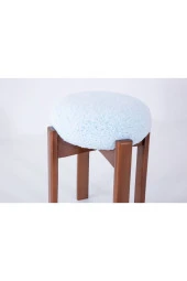 TurkishTouch Puf Mavi Teddy Kumaş Ceviz Renkli Ahşap Ayaklı Dekoratif Modern Oturma Odası Makyaj Masası Mutfak - 3