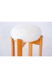 TurkishTouch Puf Beyaz Teddy Kumaş Ahşap Ayaklı Dekoratif Modern Oturma Odası Makyaj Masası Mutfak Balkon Ofis - 3