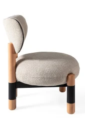 TurkishTouch Modern Berjer Krem Teddy Kumaş Bohem Ahşap Ayak Siyah Metal Gövde Tekli Koltuk Salon Genç Odası Ofis - 6