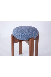 TurkishTouch Puf Mavi Kumaş Ceviz Renkli Ahşap Ayaklı Dekoratif Modern Oturma Odası Makyaj Masası Mutfak Balkon - 3