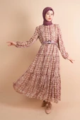 Yeni Koleksiyon Astarlı Şifon Batik Desen Pembe - 1