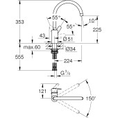 GROHE Get QuickFix Eviye Bataryası 0° / 150° Dönüş Açışı Krom 31494001 thumbnail 2