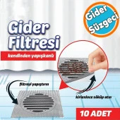 Pislik Kıl Kir Tutucu Süzgeç Kullan At Yapışkanlı Banyo Lavabo Gider Filtresi Boru Tıkama Önleme 10'lu - 1