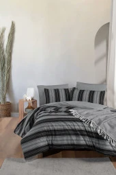 MyStory Home Lastikli Çarşaflı Çift Kişilik Nevresim Takımı Çizgili Siyah - 2