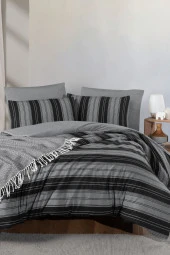 MyStory Home Lastikli Çarşaflı Çift Kişilik Nevresim Takımı Çizgili Siyah - 3