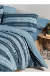MyStory Home Lastikli Çarşaflı Çift Kişilik Nevresim Takımı Çizgili YEŞİL - 4