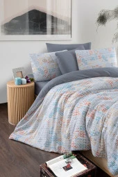 MyStory Home Lastikli Çarşaflı Çift Kişilik Nevresim Takımı Maps - 1