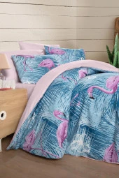 MyStory Home Lastikli Çarşaflı Çift Kişilik Nevresim Takımı Flamingo - 1