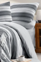 MyStory Home Lastikli Çarşaflı Tek Kişilik Nevresim Takımı Çizgili GRİ - 3