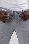 Ecer Slimfit Beli Yarım Lastikli Ve İplikli İnce Çizgili Yazlık Jogger Pantolon - 5