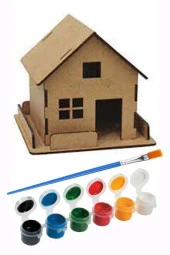 Ev Boyama Seti Ahşap Çitli 1 Paket Mdf Ev Maketi Çitli Akrilik Boya ve Resim Fırçası thumbnail 1