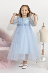 Minimony 5-9 Yaş Balon Kol Kız Çocuk Elbise Bayramlık Mezuniyet Balo Abiye Gelinlik 5006 - 2