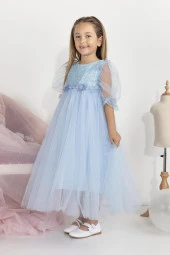 Minimony 5-9 Yaş Balon Kol Kız Çocuk Elbise Bayramlık Mezuniyet Balo Abiye Gelinlik 5006 - 3