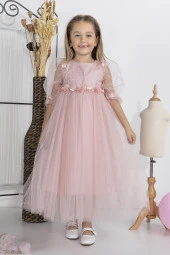 Minimony 5-9 Yaş Balon Kol Kız Çocuk Elbise Bayramlık Mezuniyet Balo Abiye Gelinlik 5006 - 9