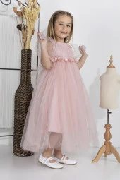 Minimony 5-9 Yaş Balon Kol Kız Çocuk Elbise Bayramlık Mezuniyet Balo Abiye Gelinlik 5006 - 11