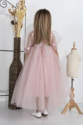 Minimony 5-9 Yaş Balon Kol Kız Çocuk Elbise Bayramlık Mezuniyet Balo Abiye Gelinlik 5006 - 12