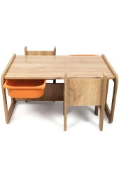 2 Kişilik Çekmeceli Oyun, Aktivite, Etkinlik Masası, Ceviz-Turuncu MDF - 4