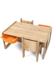 2 Kişilik Çekmeceli Oyun, Aktivite, Etkinlik Masası, Ceviz-Turuncu MDF - 5