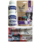 Amore Köpek Biyotin Tüy Döküm Tableti 2x72li Extra, 3lü Dog-Beef-Sticks, 80gr Salmon-Cubes Ödül Maması - 1