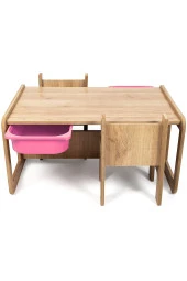 2 Kişilik Çekmeceli Oyun, Aktivite, Etkinlik Masası, Ceviz-Pembe MDF - 4