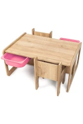 2 Kişilik Çekmeceli Oyun, Aktivite, Etkinlik Masası, Ceviz-Pembe MDF - 5