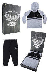 Beşiktaş Orijinal Çocuk Kapüşonlu Eşofman Takımı Hediyelik Ahşap Kutulu - 1