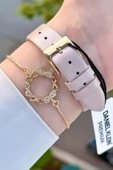 Daniel Klein DKISTE1204 Kasası Gold Kordonu Krem Renk Hediye Paketli Kadın Kol Saati ve Bileklik thumbnail 5