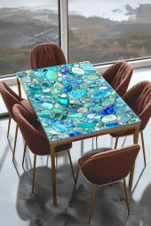 Masa Kaplama Folyosu Mobilya Masa Kaplama Folyoları Mavi Parlak Taşlar Tasarım thumbnail 1