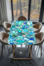 Masa Kaplama Folyosu Mobilya Masa Kaplama Folyoları Mavi Parlak Taşlar Tasarım thumbnail 2