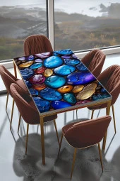 Masa Kaplama Folyosu Mobilya Masa Kaplama Folyo Safir Kehribar Taşlı Tasarım - 1