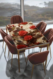 Masa Kaplama Folyosu Mobilya Masa Kaplama Folyo Krem Arkaplanlı Kırmızı Güller thumbnail 1