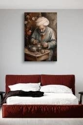 Geleneksel Yaşlı Çömlekçi Adam Yağlı Kanvas Tablo thumbnail 3
