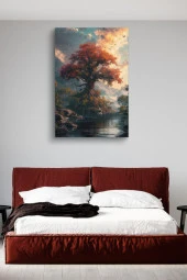 Yalnız Turuncu Ağaç Kanvas Tablo thumbnail 3