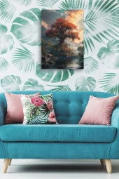 Yalnız Turuncu Ağaç Kanvas Tablo thumbnail 5