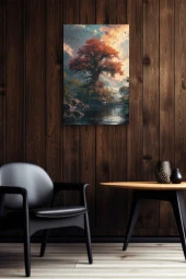Yalnız Turuncu Ağaç Kanvas Tablo thumbnail 6